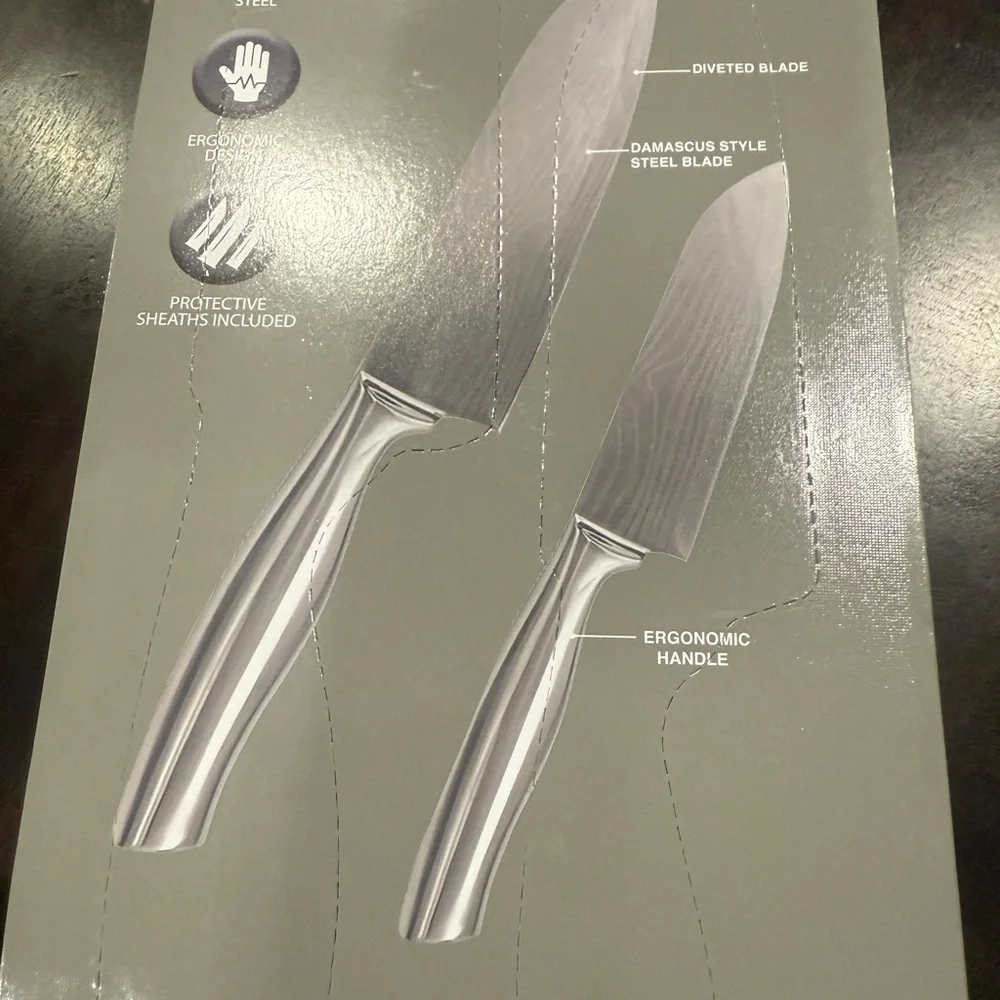 Brookstone Silver Santoku Knife Set Professional Cutlery Set Two